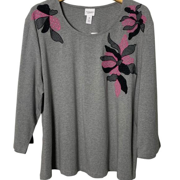 Chico’s Weekends Top Size 4 (2X) Ditsy Dot Floral Embroidered Scoop Neck NWT - Picture 1 of 6